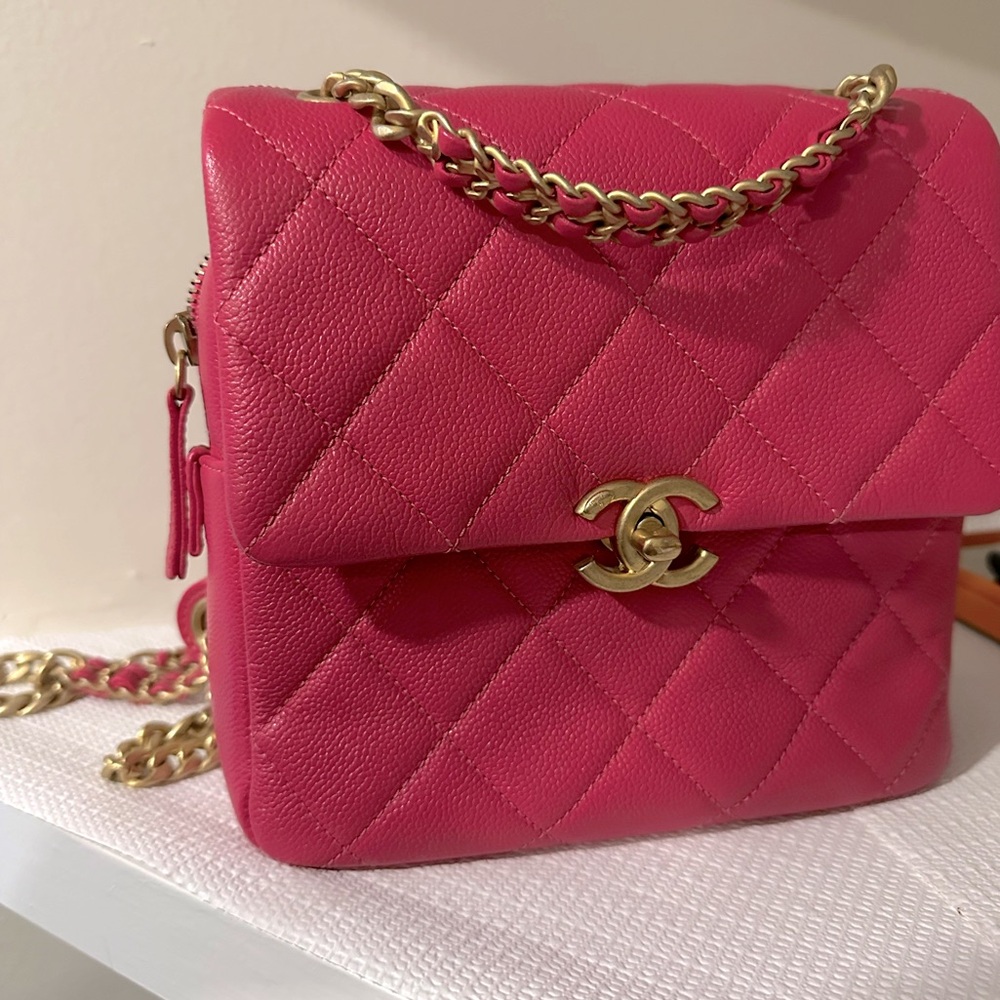 Chanel Pink Quilted Leather Chain Backpack